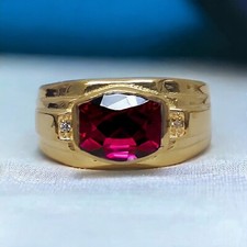 Ruby Gemstone With 14K Solid Yellow Gold Ring For Men's BL34