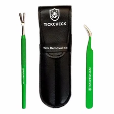 TickCheck Premium Tick Remover Kit - 2 Steel Tick Removers, Case, & Tick ID Card