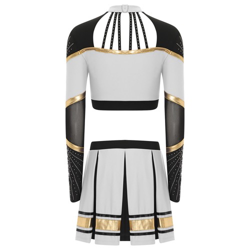 Womens Cheerleader Outfit Long Sleeve Crop Top w/Skirts Costume Cheerleading - Picture 24 of 79