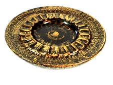 Vintage Large Round Ceramic Ashtray Black Gold
