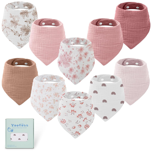 Muslin Baby Bibs 10 Pack Bandana Bibs 100% Cotton 6-Layer Soft Absorbent Drool B - Picture 10 of 12