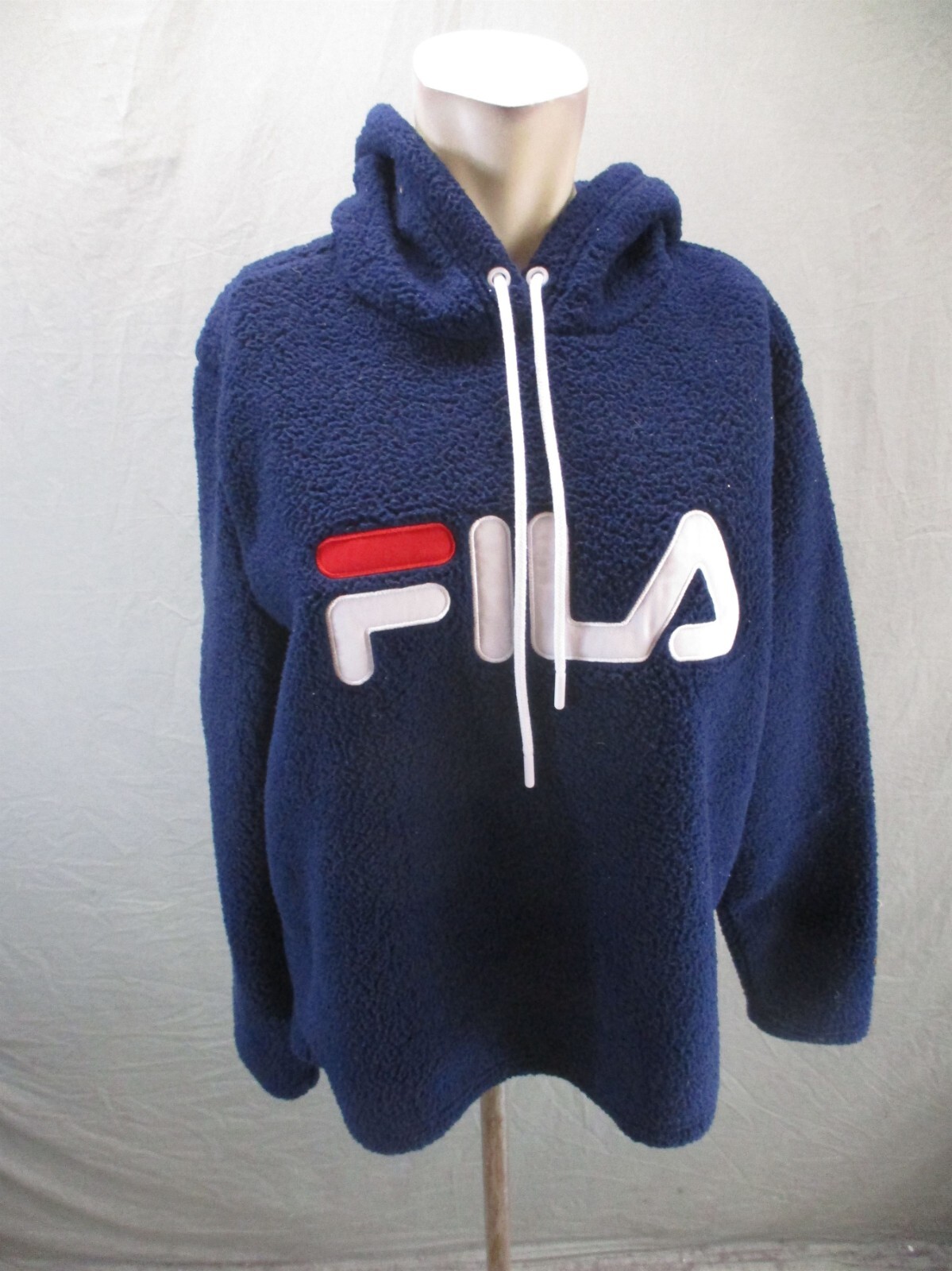 Felpa con cappuccio sportiva FILA taglia L donna blu misto cotone coulisse orsacchiotto pile 989