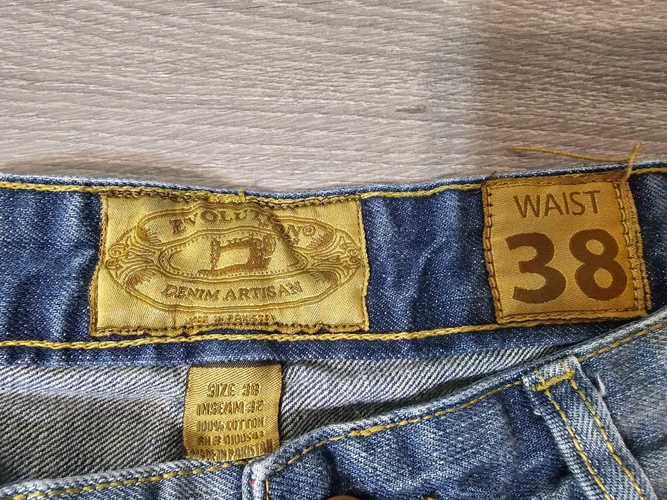 Pantalones de mezclilla Evolution Design para hombre desgastados destruidos parcheados 38 x32 Foto 4 de 4