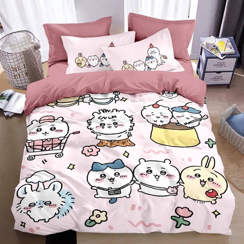 100% Cotton chiikawa usagi Bedding Set Sheet Quilt Cover Pillowcase Student 4Pcs - Picture 5 of 24