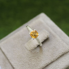 Citrine Statement Sterling Silver ring Yellow citrine Gems Cushion Cut Ring