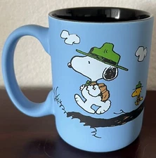 Peanuts Snoopy Beagle Scout Woodstock Troop Scouts 18 oz Blue Coffee Mug NWT