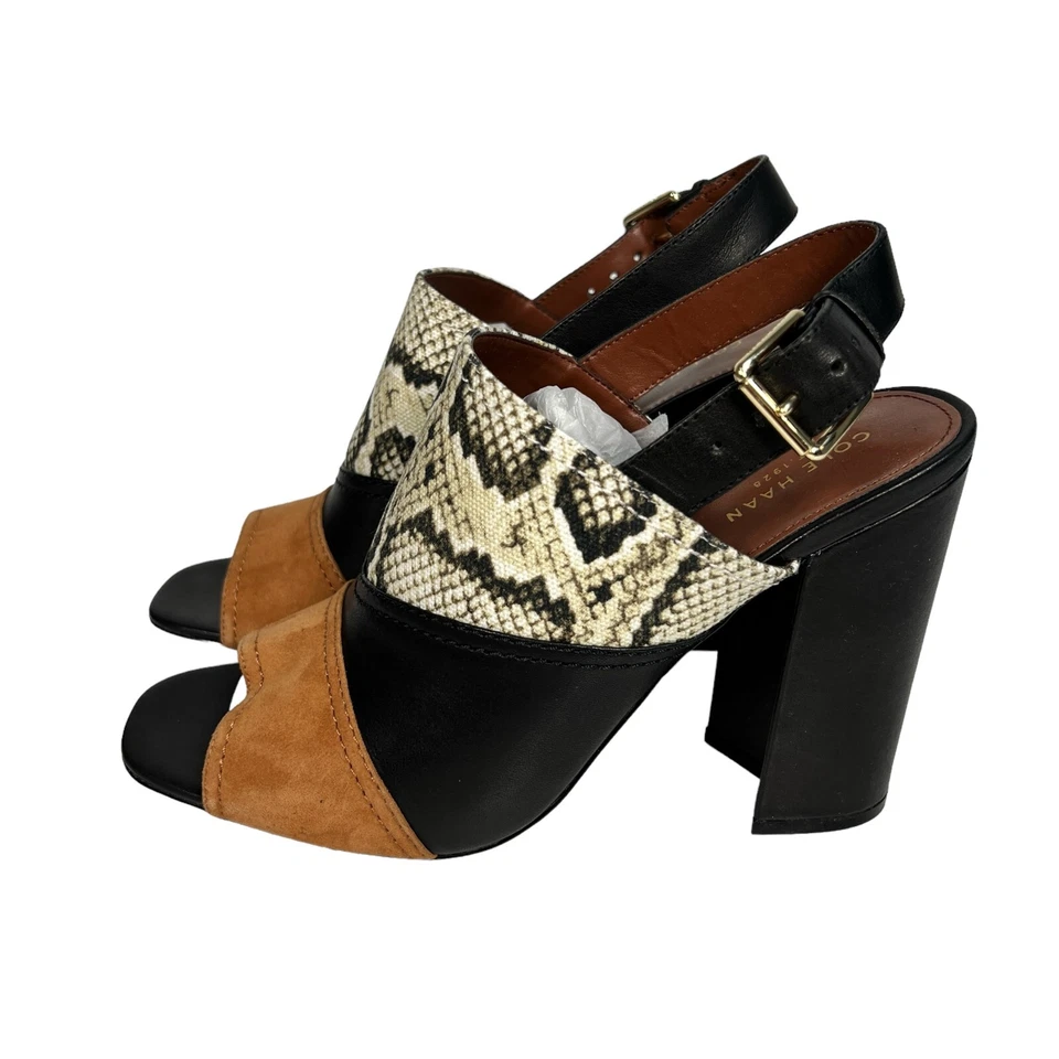 Sandalia Cole Haan Roccia Serpiente Negra Tacón Alto Punta abierta Talla 10B Foto 3 de 4