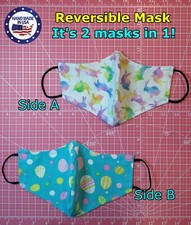Spring Rainbow Bunnys REVERSIBLE Easter Eggs Handmade Face Mask Multi Sizes