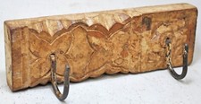 Antique Wooden Wall Hanging 2 Hook Hanger Original Old Hand Carved