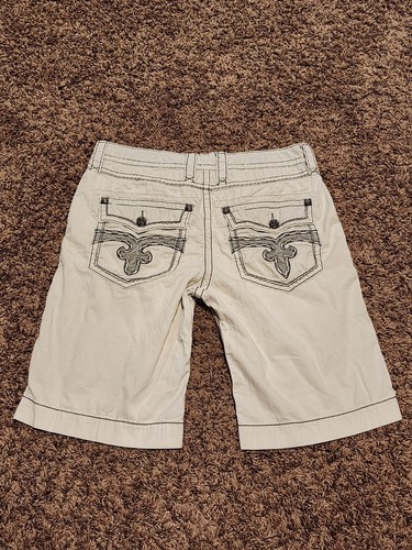 Pantaloncini Rock Revival da uomo bianchi avorio con tasche ricamate 33x23 sottili - Foto 2 di 6