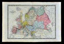 c 1860 Ansart Map Physical Europe Continental Divide River Basins Alps Pyrenees 