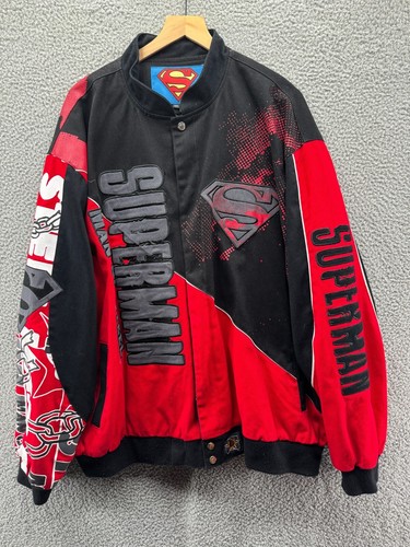 Giacca Vintage Superman Nascar Uomo 4XL Rosso Nero JH Design DC Comics - Foto 1 di 11