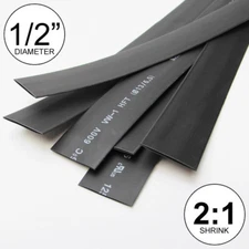 1/2" ID Black Heat Shrink Tube 2:1 ratio 0.5" wrap (6x9"= 4ft) inch/feet/to 13mm