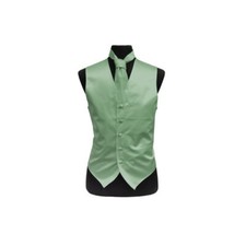 New Men's Vesuvio Napoli Tuxedo Vest Waistcoat necktie set party laurel green