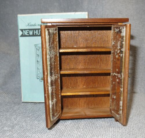 Vtg Doll House Miniature Handcrafted Hardwood Hutch Glass Door Korea in Orig Box - Picture 2 of 7