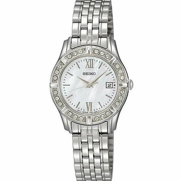 Seiko SXDE49 Silver Tone White MOP Dial Swarovski Crystals