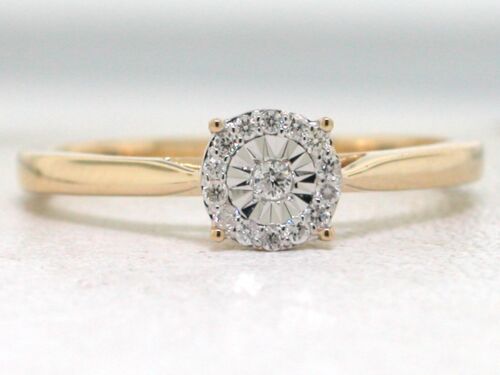 Anillo brillante 585 oro amarillo 14 quilates 15 brillantes 0,08 quilates TW Si anillo de compromiso - Imagen 5 de 6