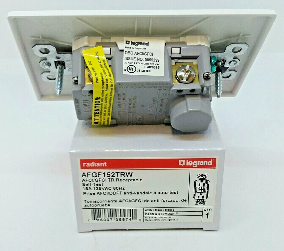 Pass Seymour AFGF152TRW AFCI GFCI Tamper Resistant Self Test WHITE a - Image 2 of 3