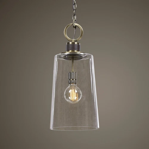 UTTERMOST 21522 ROSSTON MODERN INDUSTRIAL 1-LIGHT MINI PENDANT IN ANTIQUE BRASS - Picture 1 of 7