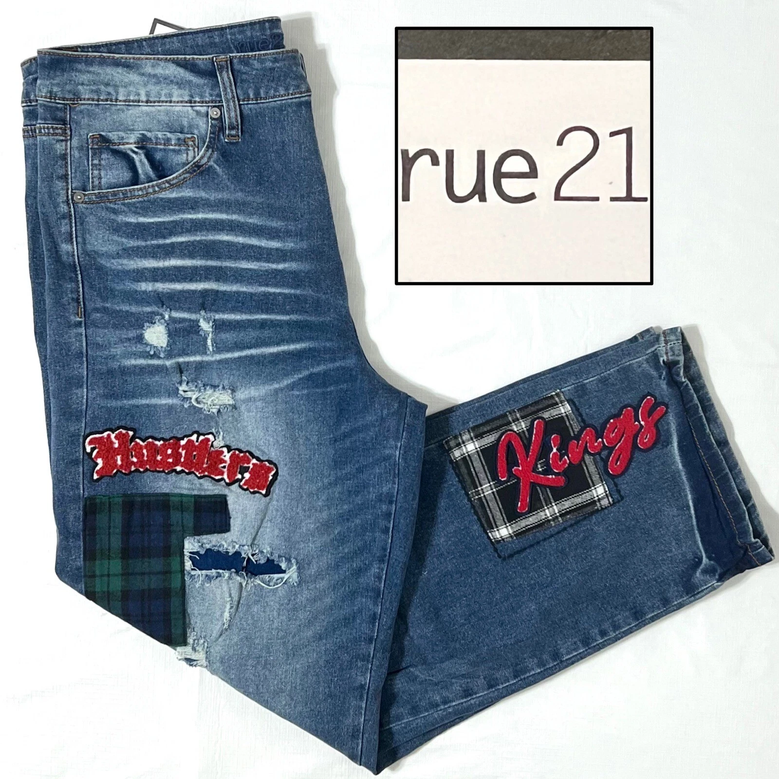 34 x 30 neuf avec étiquettes pantalon homme Supreme Flex Loose patch denim détressé 36 x 29