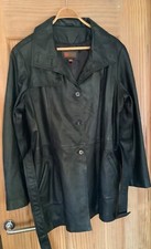 Helium Soft Black Leather Fully Lined 3/4 Length Coat, Pockets & Belt Xl / Uk 16