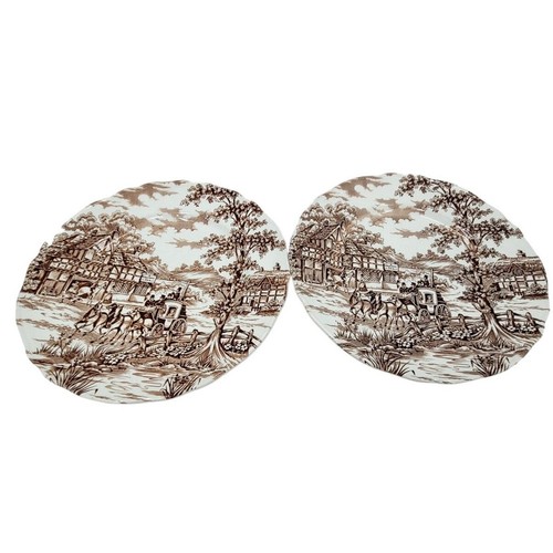 Franciscan Transferware Coaching Days Staffordshire 2 Vintage Dinner Plates