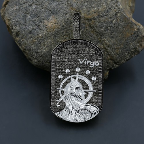 Colgante de diamantes simulados baguette signo astrológico zodiacal oro negro 18k de 2 tonos  - Imagen 27 de 48