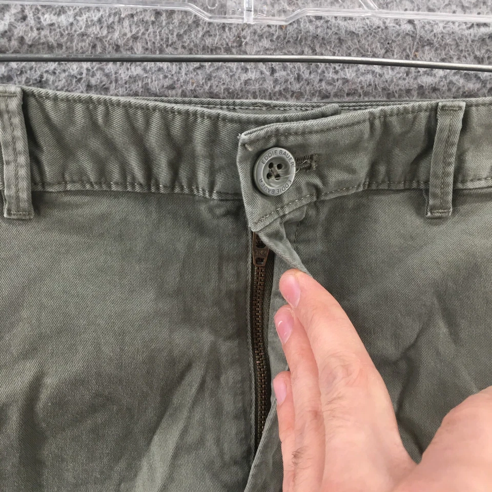 Pantalones cortos chinos Eddie Bauer para mujer 14 (36x5 real) verde mezcla de algodón elástico cremallera Foto 3 de 4