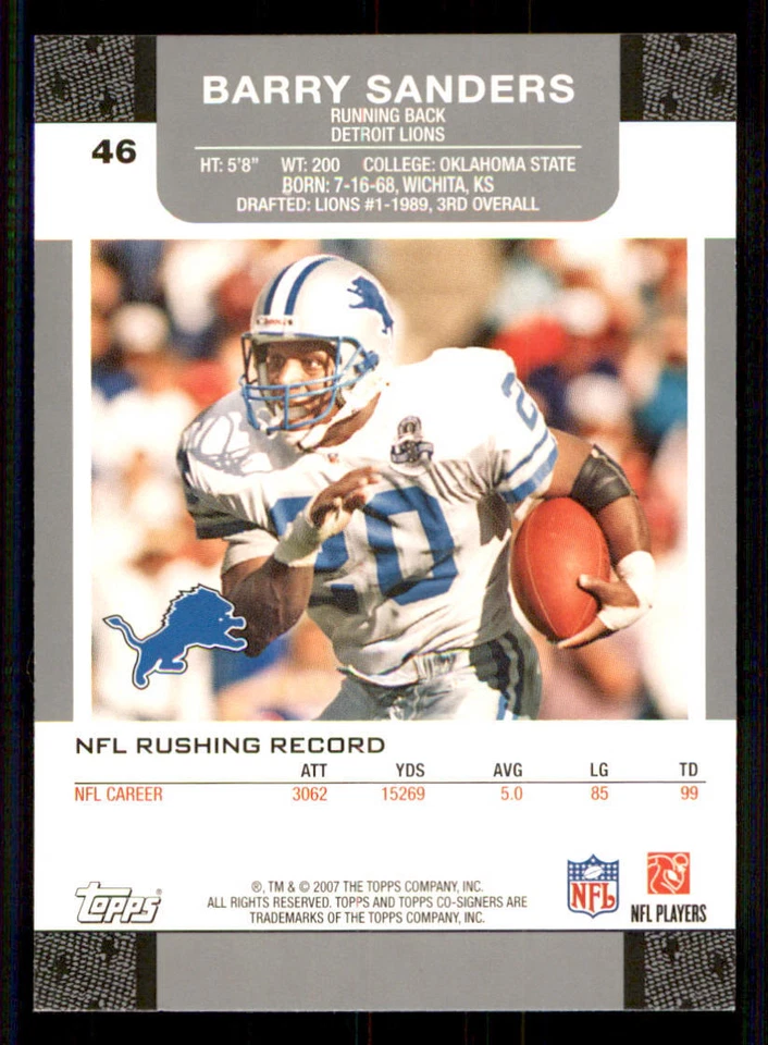 2007 Topps Co-Signers #46 Barry Sanders - Image 2 of 2