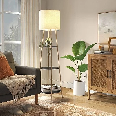 Floor Lamp with Shelves Black Natural Threshold eBay