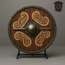 The Knotward Shield – Viking Round Shield with Nordic Knotwork and Central Boss