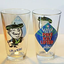 Lot of 2 Pike Kilt Lifter Scotch Style Ale Beer Bar Pint Glass 5 7/8" tall NOS