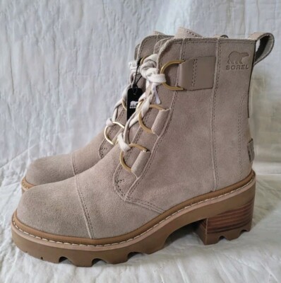 SOREL Joan Now Lace Up Suede Leather Boots Taupe Tan Women's  Size 8  NEW