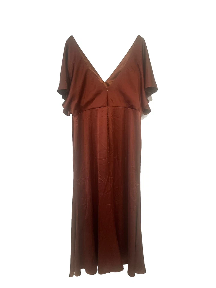 Nuevo con etiquetas Vestido Maxi Dama de Honor Revelry Gwen Satinado Mangas de Ángel Terracota Óxido 26 Foto 2 de 4