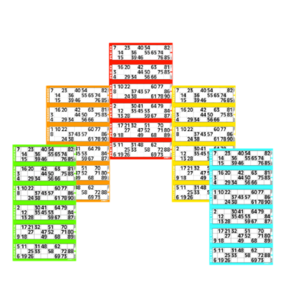 Bingo Flyers Blätter, 450 Tickets – 3 Heftchen à 75 Streifen, Zahlen 1–90, Rosa, Perforiert