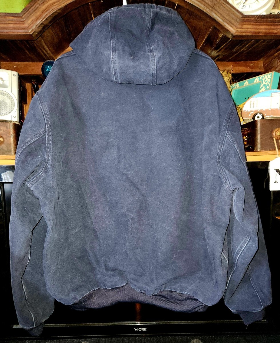 Carhartt Hooded Navy BLUE Jacket Size 2XL Work Wear J25 MDT Pre