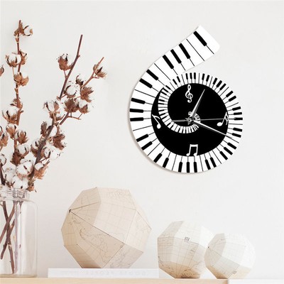 Decoration Wall Clock Treble Clef Piano Keyboard Musical Notes Irregular Decorat