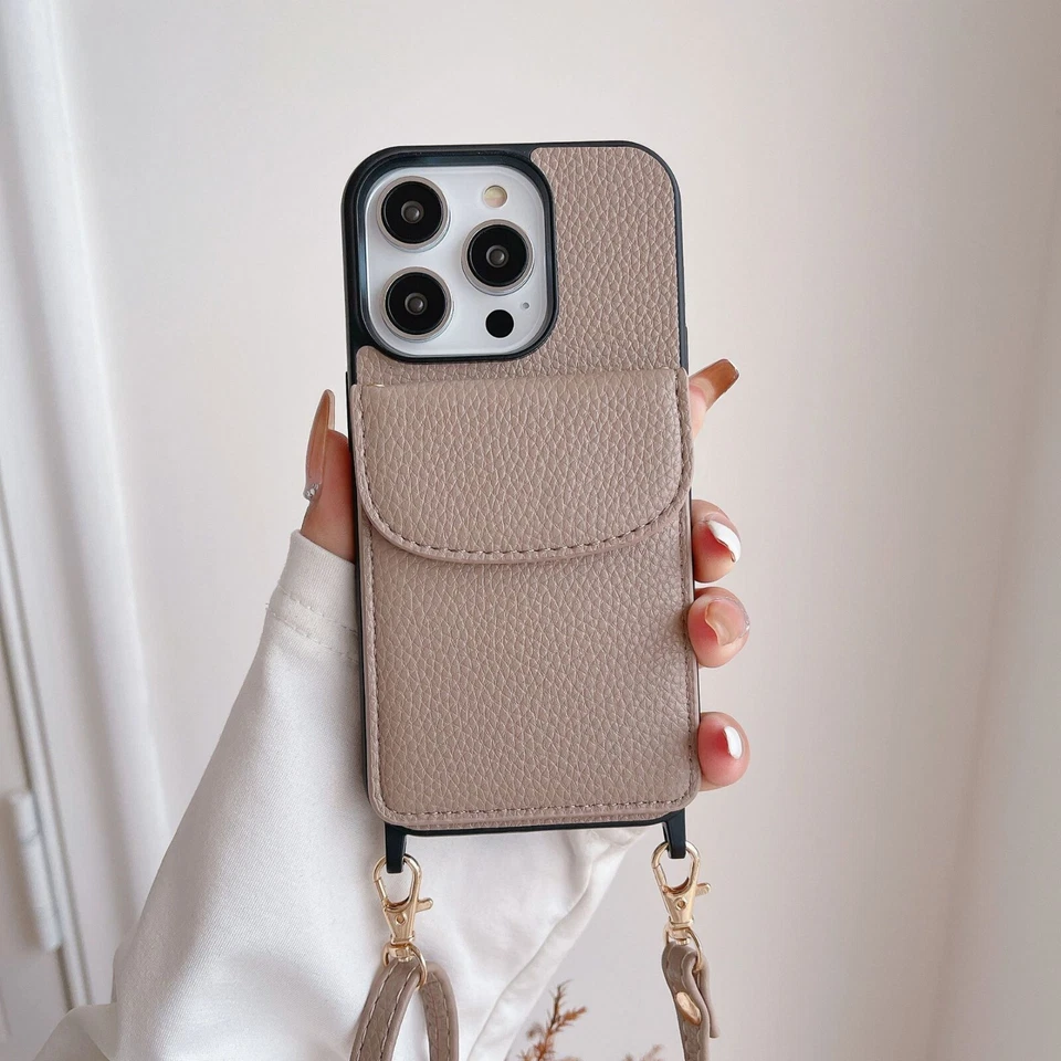 Crossbody shoulder belt back flip wallet leather case kickstand card holder - Image 2 of 4