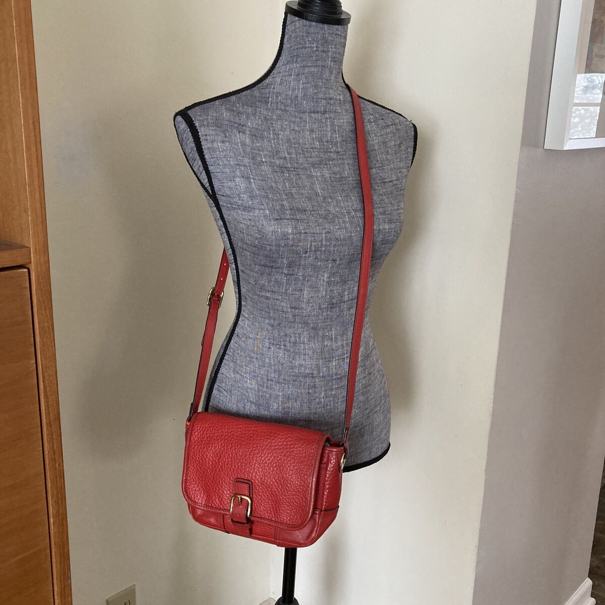 COACH F31664 Red Hadley Luxe Grain Leather Field Crossbody Shoulder Bag