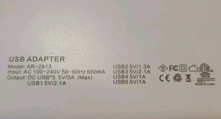 Cargador de teléfono USB PowerADD AR-2813 5 puertos Foto 4 de 4