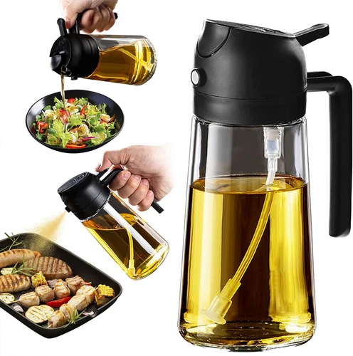 Trendplain 16Oz/470Ml Glass Olive Oil Sprayer for Cooking - 2 in 1 Olive Oil Dis