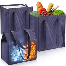 3 Pcs XL-Large Insulated Grocery Bags with Zippered Top & Handle-Reusable The...