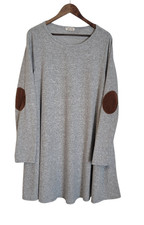Vintage Beeson Rives Plus Dress 3XL USA Made Heather Gray Knit Elbow Patches