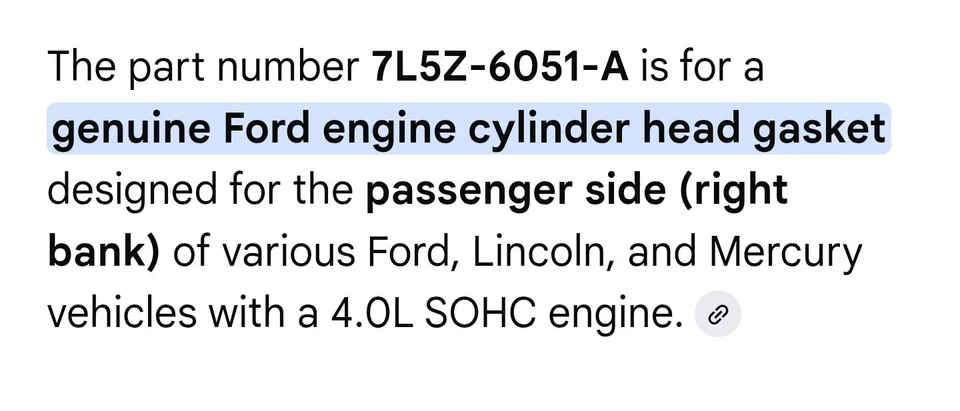 Junta de culata derecha de motor Ford 7L5Z6051A Ford Mercury 4,0 L 97-11 nueva OEM Foto 3 de 4