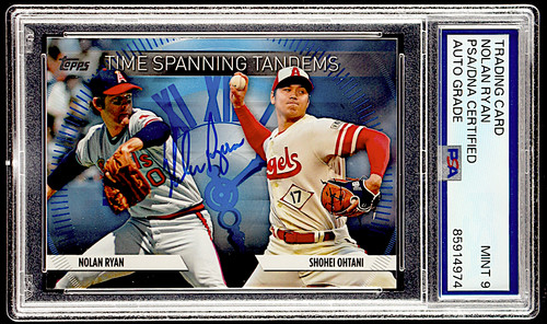 Shohei Ohtani - Nolan Ryan Signed 2023 Time Spanning BLUE, PR /600 ( Auto PSA 9)
