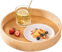Dudoplatz Bambus-Serviertablett Rundes Tablett Holz Mit Griffen (30 X 30 X 5 Cm)