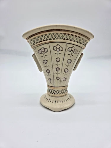 Vintage Weller Pottery Vase, Creamware Floral Handle (1920s Ceramic)