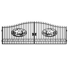 20x8FT Steel Dual Swing Driveway Gate Deer Style Powder Coated Rust Resistant