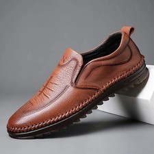 Hombres Tenis sin cordones Primera capa Piel de vaca Suela de goma Zapatos Suave Calzado de conducción