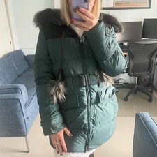 Prada Full Zip Faux Fur Hooded Parka Coat Jacket Green 42